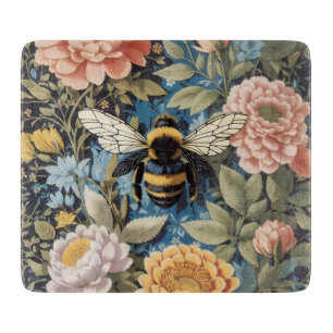 Beautiful Pastel Floral and Bumblebee Cutting Board