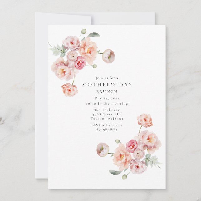 Beautiful Pastel Floral Mother's Day Brunch Invitation (Front)