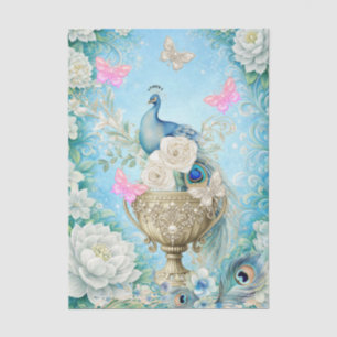 Beautiful Pastel Floral Peacock Decoupage Tissue Paper