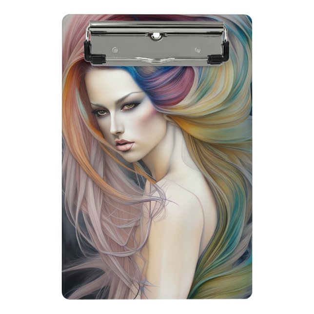 Beautiful Pastel Lady with Long Flowing Hair Tript Mini Clipboard (Front)