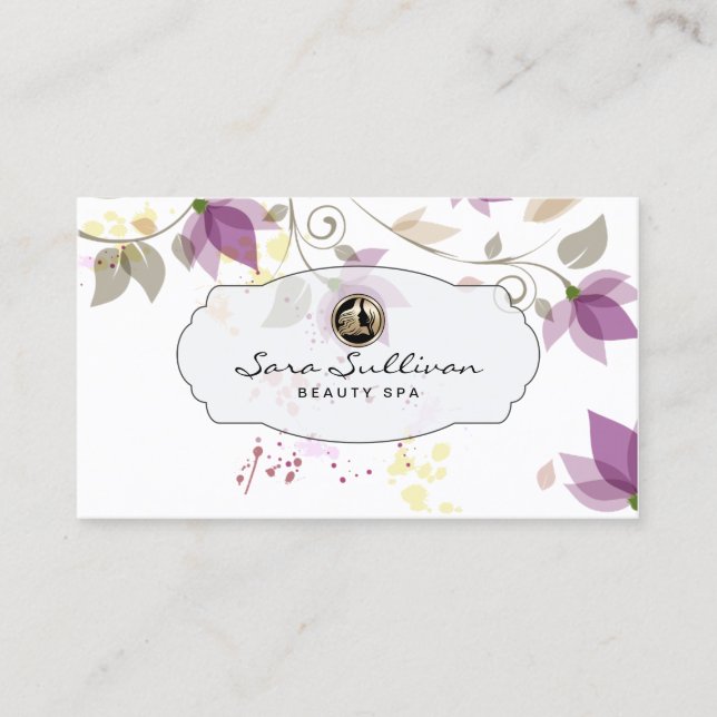 Beautiful Pastel Leaves Beauty Spa Business Card (Front)