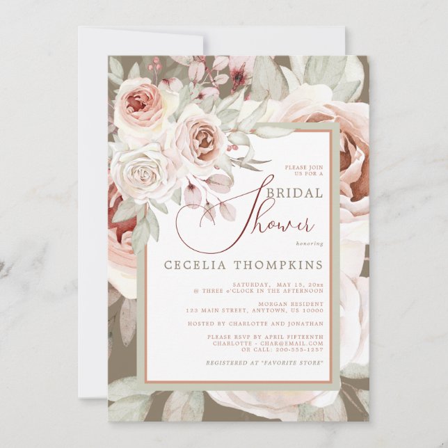 Beautiful Pastel Rose Bridal Shower Invitation (Front)