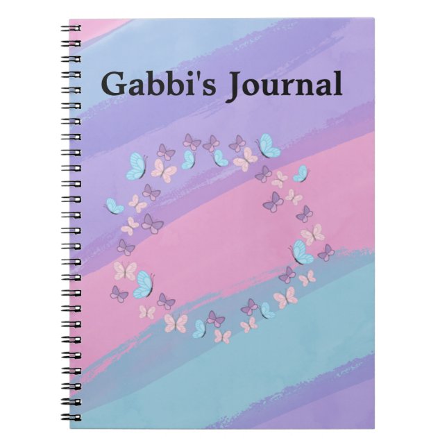 Beautiful Pastel Stripes and Butterflies design Notebook (Front)