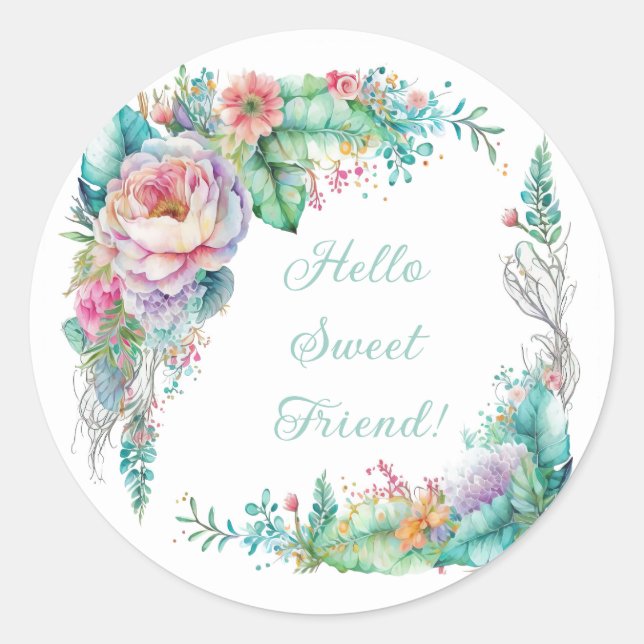 Beautiful Pastel Watercolor Floral Bouquet Classic Round Sticker (Front)