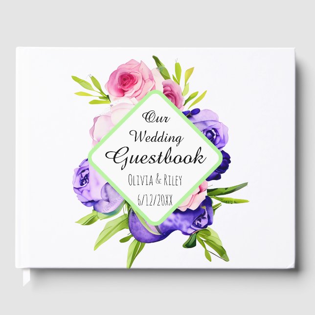 Beautiful Pastel Watercolor Flowers Guest Book (Front)