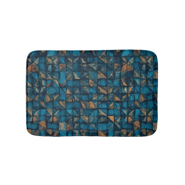 Beautiful Patchwork "Look" in Dark Teal Bath Mat (Front)