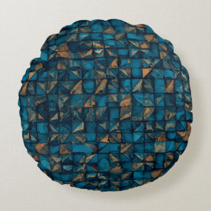 Beautiful Patchwork "Look" in Dark Teal Round Pillow