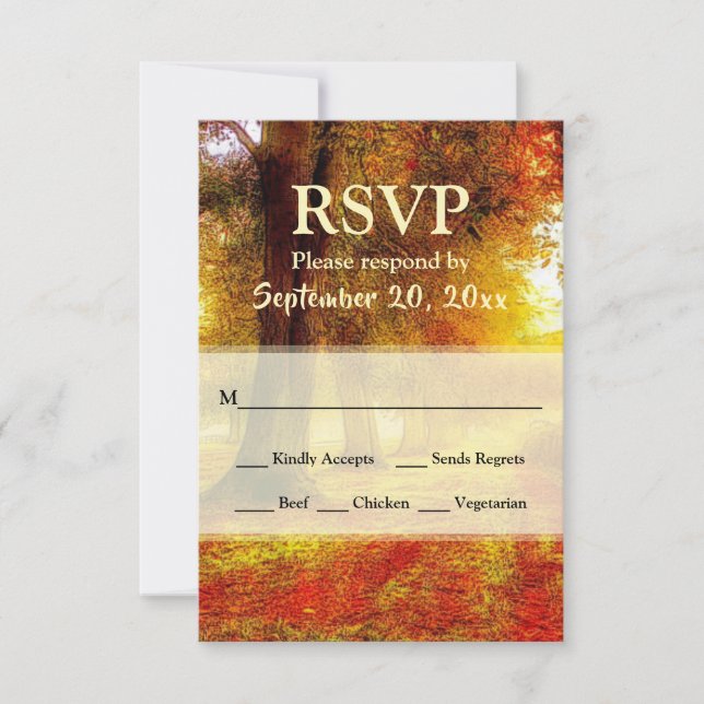 Beautiful Path Autumn Colourful Trees Fall Wedding RSVP Card (Front)