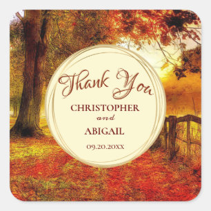 Beautiful Path Autumn Colourful Trees Fall Wedding Square Sticker