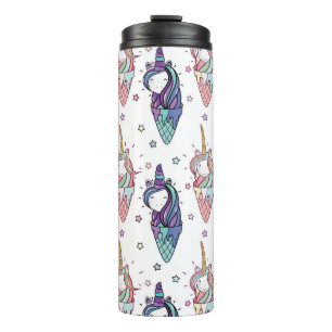 beautiful pattern head and ice cream unicorn with thermal tumbler