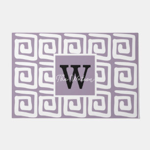 Beautiful pattern monogrammed greek key purple doormat