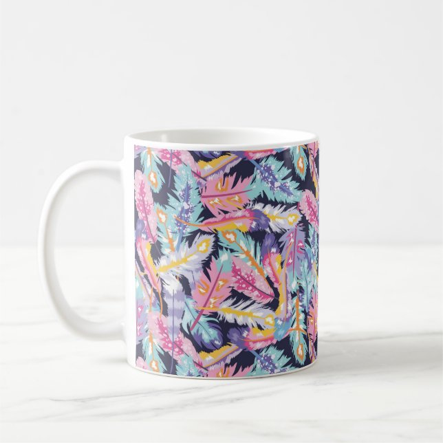 Beautiful Pattern of Colourful Boho Feathers Coffee Mug (Left)