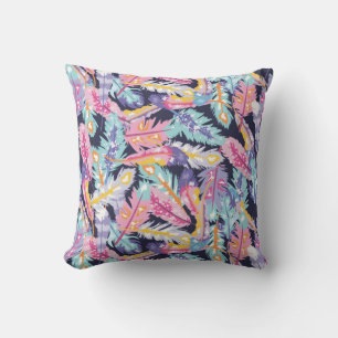 Beautiful Pattern of Colourful Boho Feathers Throw Pillow