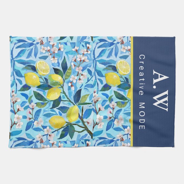 Beautiful Pattern of Vibrant Lemons Personalized Kitchen Towel (Horizontal)