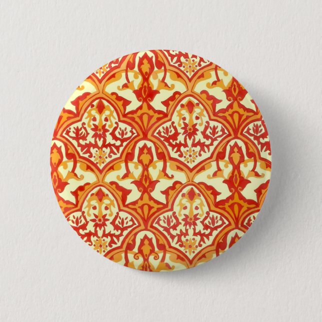 BEAUTIFUL PATTERN - RED & ORANGE 2 INCH ROUND BUTTON (Front)