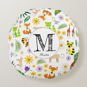 Beautiful pattern safari nursery cute jungle white round pillow