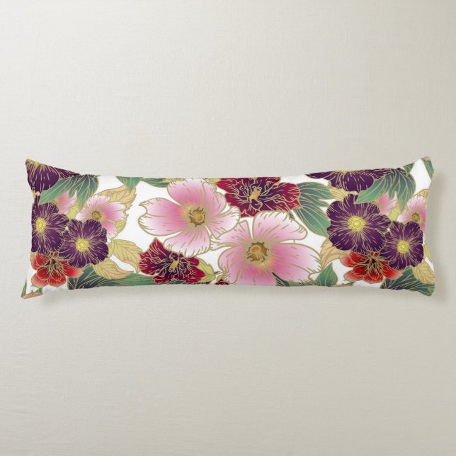 Beautiful Pattern with Floral Element Green Pink Body Pillow (Front)