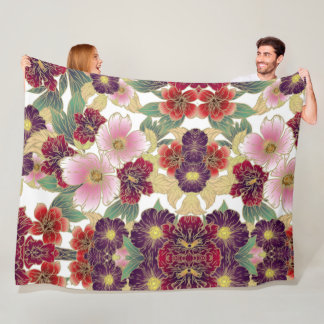 Beautiful Pattern with Floral Element Green Pink Fleece Blanket