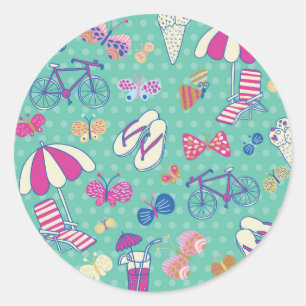 Beautiful Pattern With Summer Elements Classic Round Sticker