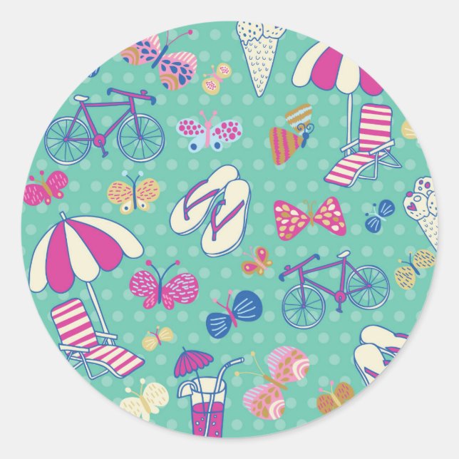 Beautiful Pattern With Summer Elements Classic Round Sticker (Front)