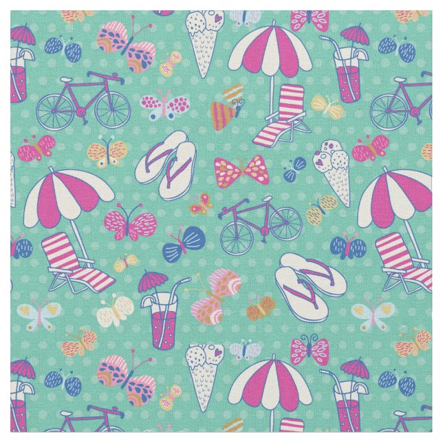 Beautiful Pattern With Summer Elements Fabric (Close Up)
