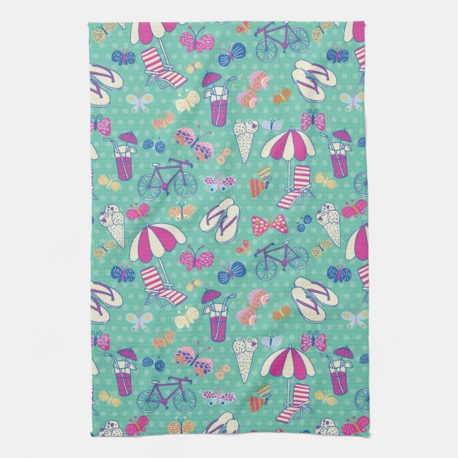 Beautiful Pattern With Summer Elements Kitchen Towel (Vertical)