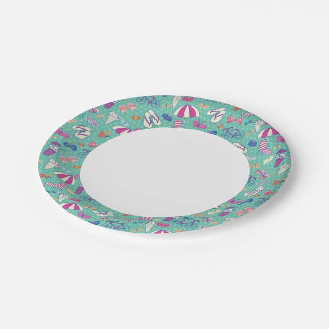 Beautiful Pattern With Summer Elements Paper Plate (Angled)