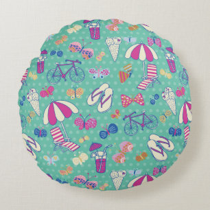 Beautiful Pattern With Summer Elements Round Pillow