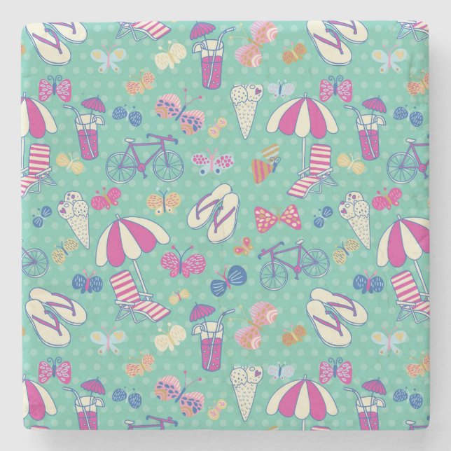 Beautiful Pattern With Summer Elements Stone Coaster (Front)