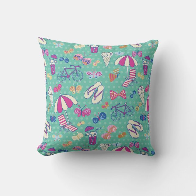 Beautiful Pattern With Summer Elements Throw Pillow (Front)