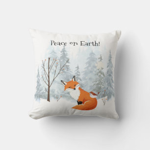 Beautiful Peace on Earth Red Fox Bird Winter  Throw Pillow