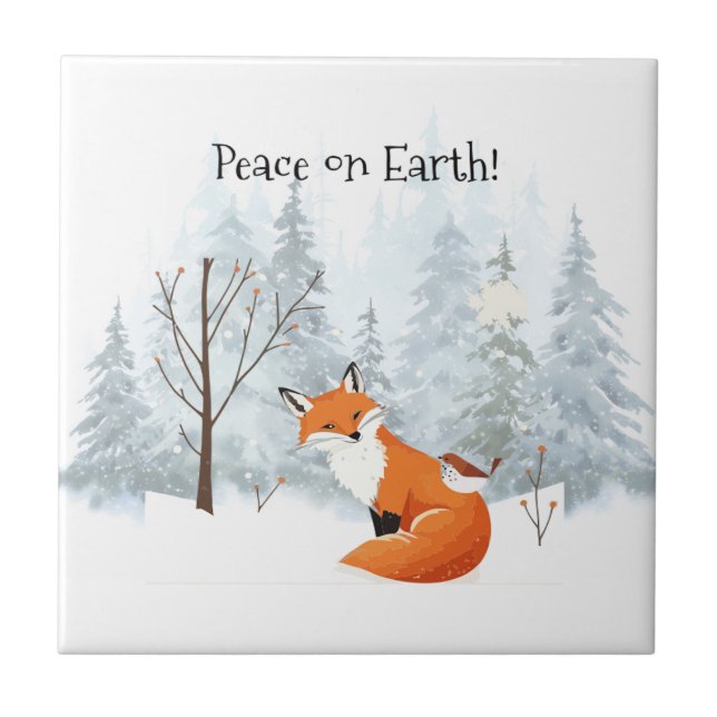 Beautiful Peace on Earth Red Fox Bird Winter  Tile (Front)