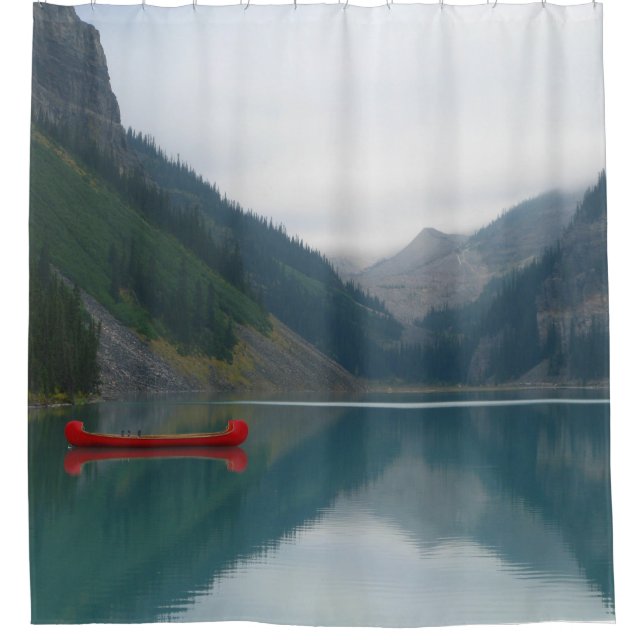Beautiful Peaceful Lake Red Canoe Boat (Front)
