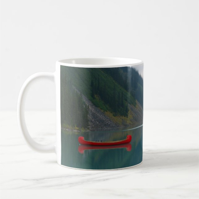 Beautiful Peaceful Lake Red Canoe Boat Coffee Mug (Left)