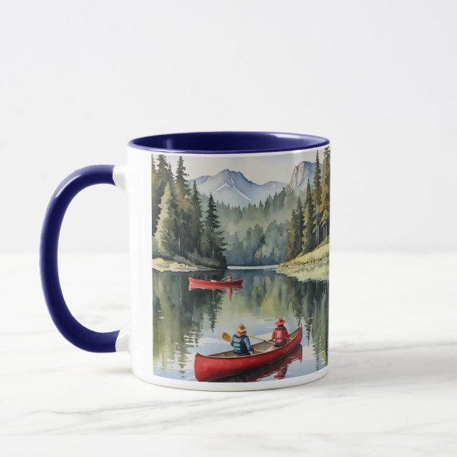 Beautiful Peaceful Lake Red Canoe Boat Mug (Left)