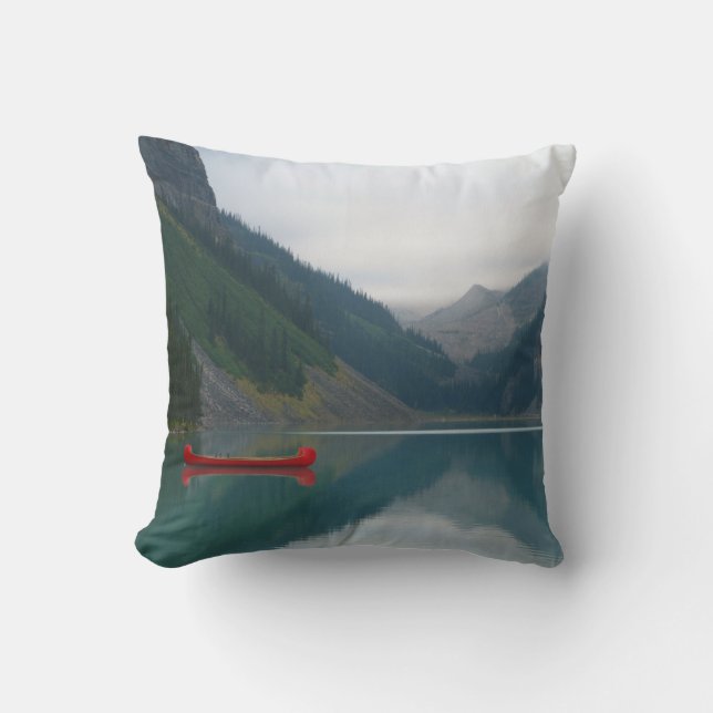 Beautiful Peaceful Lake Red Canoe Boat Throw Pillow (Front)