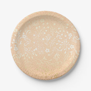 Beautiful Peach and Gold Floral Elegant Wedding Paper Plate