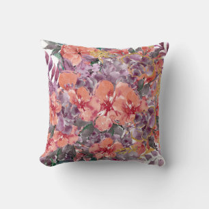 Beautiful Peach and Purple Floral Throw Pillow