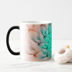 Beautiful Peach Blossom Turquoise Fractal Flower Magic Mug