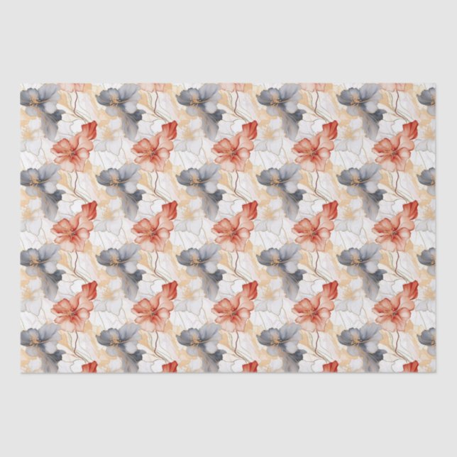 Beautiful Peach Blue Floral Tissue Paper (Front)