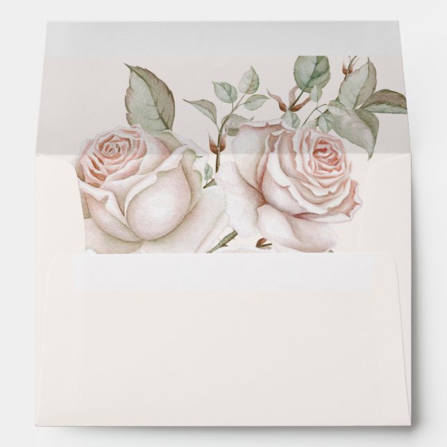 Beautiful Peach Blush Watercolor Roses Wedding Envelope (Back (Bottom))