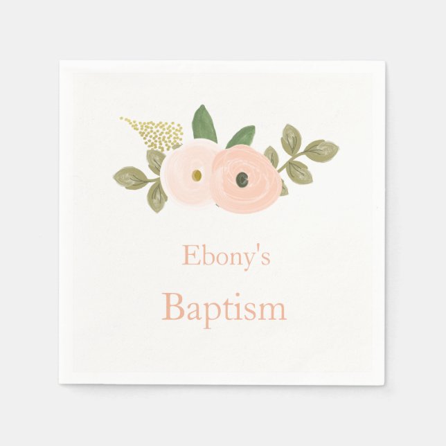 Beautiful Peach Floral Baptism Christening Napkin (Front)