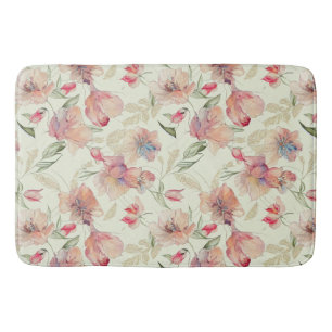 Beautiful Peach Floral Bath Mat