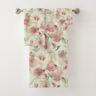 Beautiful Peach Floral   Bath Towel Set