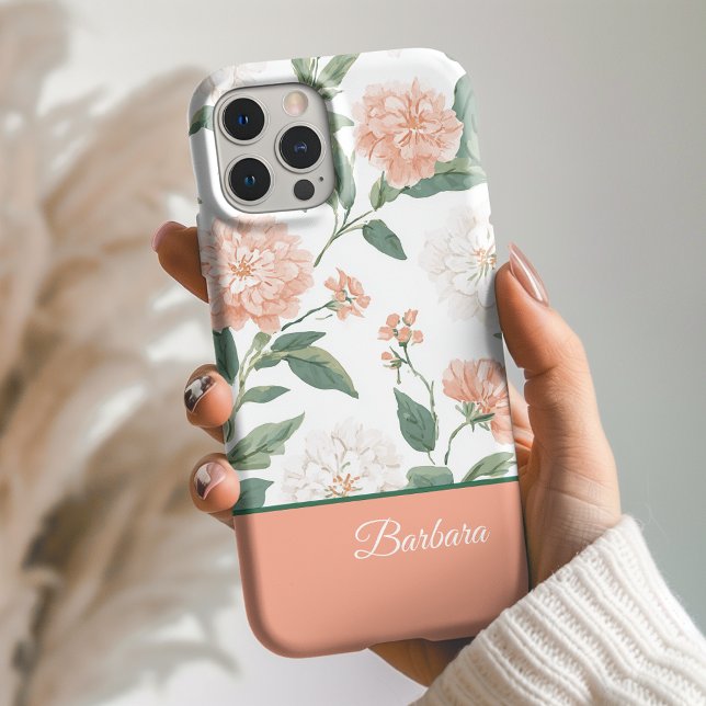 Beautiful Peach Floral Personalized Name Case-Mate iPhone Case (Creator Uploaded)