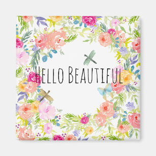 Beautiful Peach Pink Gold Yellow Watercolor Floral Magnet