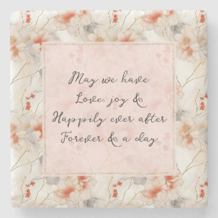 Beautiful Peach Red Floral Romantic Wedding Stone Coaster
