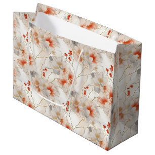 Beautiful Peach Red White Floral Large Gift Bag