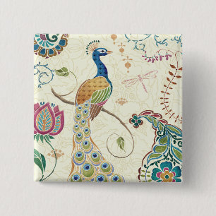 Beautiful Peacock 2 Inch Square Button