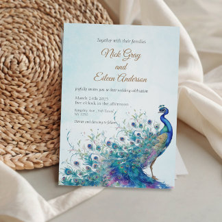 Beautiful Peacock and Feather Wedding Invitation